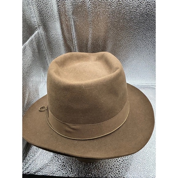 Borsalino A Carras Atenes Fur Felt Wool Fedora Hat Brown Ribbon Detail Mens 5.5 - Picture 4 of 12